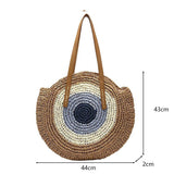 Boho Round Straw Beach Bag - Handmade Raffia shoulder Bag