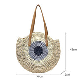 Boho Round Straw Beach Bag - Handmade Raffia shoulder Bag