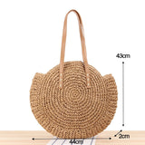 Boho Round Straw Beach Bag - Handmade Raffia shoulder Bag