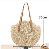 Boho Round Straw Beach Bag - Handmade Raffia shoulder Bag