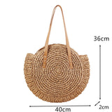 Boho Round Straw Beach Bag - Handmade Raffia shoulder Bag