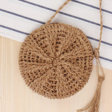 Boho Round Straw Beach Bag - Handmade Raffia shoulder Bag