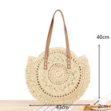 Boho Round Straw Beach Bag - Handmade Raffia shoulder Bag