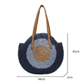 Boho Round Straw Beach Bag - Handmade Raffia shoulder Bag