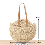 Boho Round Straw Beach Bag - Handmade Raffia shoulder Bag