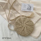 Boho Round Straw Beach Bag - Handmade Raffia shoulder Bag