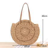 Boho Round Straw Beach Bag - Handmade Raffia shoulder Bag