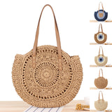 Boho Round Straw Beach Bag - Handmade Raffia shoulder Bag