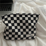 Corduroy Plaid Cosmetic Bag - Large Capacity Travel Makeup Organizer