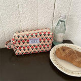 Corduroy Plaid Flowers Cosmetic Bag - Travel Makeup Organizer