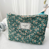 Corduroy Plaid Flowers Cosmetic Bag - Travel Makeup Organizer