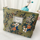 Corduroy Plaid Flowers Cosmetic Bag - Travel Makeup Organizer