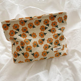 Corduroy Plaid Flowers Cosmetic Bag - Travel Makeup Organizer