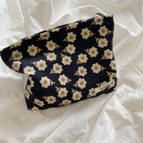 Corduroy Plaid Flowers Cosmetic Bag - Travel Makeup Organizer