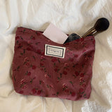 Corduroy Plaid Flowers Cosmetic Bag - Travel Makeup Organizer