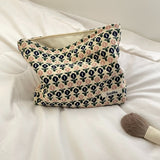 Corduroy Plaid Flowers Cosmetic Bag - Travel Makeup Organizer