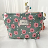 Corduroy Plaid Flowers Cosmetic Bag - Travel Makeup Organizer