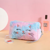 Fur Cat Cosmetic Bag for Women - Travel Makeup Case