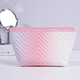 Gradient Color Makeup Bag - Zipper PU Leather Cosmetic Pouch