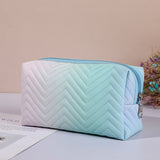 Gradient Color Makeup Bag - Zipper PU Leather Cosmetic Pouch