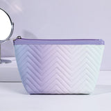 Gradient Color Makeup Bag - Zipper PU Leather Cosmetic Pouch