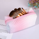 Gradient Color Makeup Bag - Zipper PU Leather Cosmetic Pouch