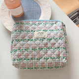 Korean Quilted Fresh Flowers Makeup Bag - Portable Floral Organizer