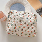 Korean Quilted Fresh Flowers Makeup Bag - Portable Floral Organizer