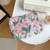 Korean Quilted Fresh Flowers Makeup Bag - Portable Floral Organizer