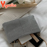 Small Rhinestone Square Bag Trendy Luxury Crossbody with Metal Chain