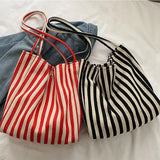 Retro Striped Shoulder Bag Fashion Large Shopping Tote Bag