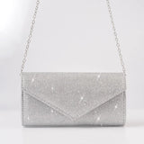 Glitter Envelope Evening Bag Silver Chain Shoulder Clutch