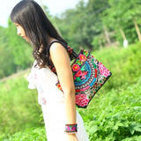 Fashion Embroidered Canvas Handbag Ethnic Floral Bucket Bag