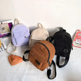 New Fashion Mini Backpack Solid Corduroy Small Travel Bag