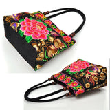 Fashion Embroidered Canvas Handbag Ethnic Floral Bucket Bag