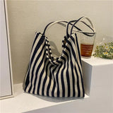 Retro Striped Shoulder Bag Fashion Large Shopping Tote Bag