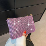 Small Rhinestone Square Bag Trendy Luxury Crossbody with Metal Chain