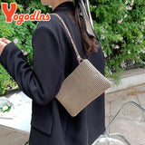 Small Rhinestone Square Bag Trendy Luxury Crossbody with Metal Chain