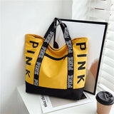 Colorblock Pink Graphic Tote Casual Sports Fitness Handbag