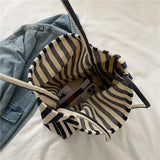 Retro Striped Shoulder Bag Fashion Large Shopping Tote Bag