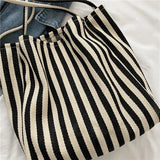 Retro Striped Shoulder Bag Fashion Large Shopping Tote Bag