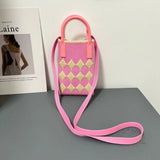 Geometric Pattern Knitted Handbag Chain Shoulder Crossbody Bag