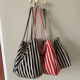 Retro Striped Shoulder Bag Fashion Large Shopping Tote Bag