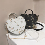 Sweet Lace Heart Round Handbags High-Quality PU Leather Crossbody Bags